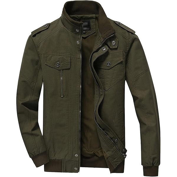 ebossy Men's Sportswear Zipper Cotton Lightweight Military Jacket